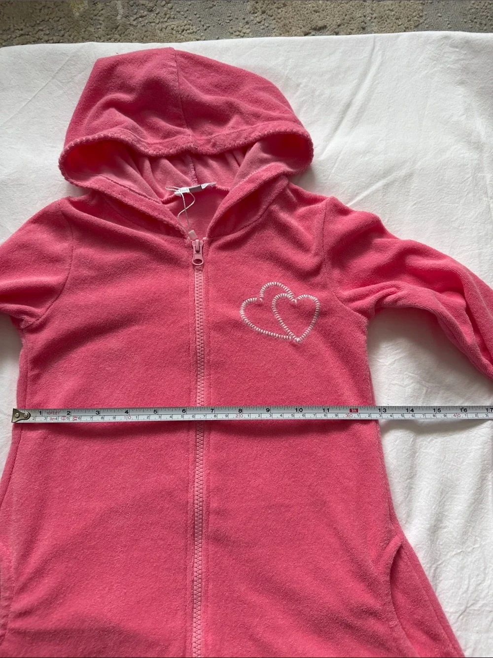 Girls' Hooded Pink Fleece Coat with Heart Accent